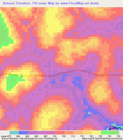 Botouni,Central African Republic Elevation Map