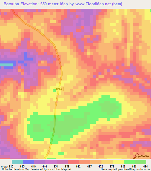 Botouba,Central African Republic Elevation Map