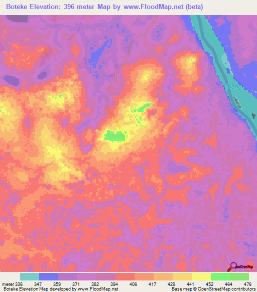 Boteke,Central African Republic Elevation Map