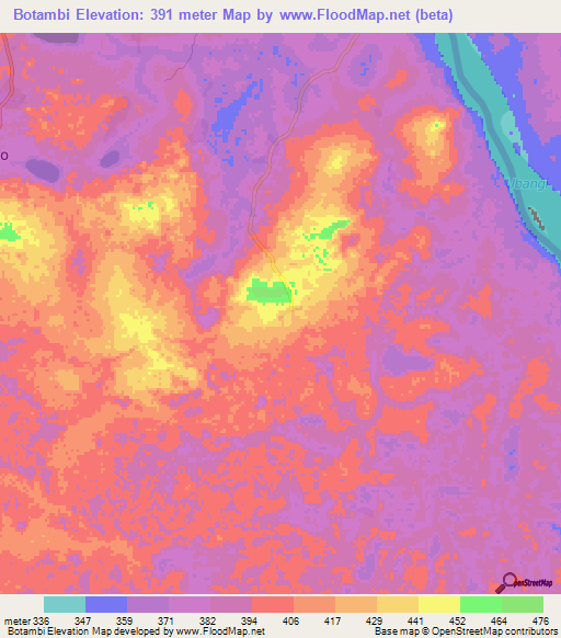 Botambi,Central African Republic Elevation Map