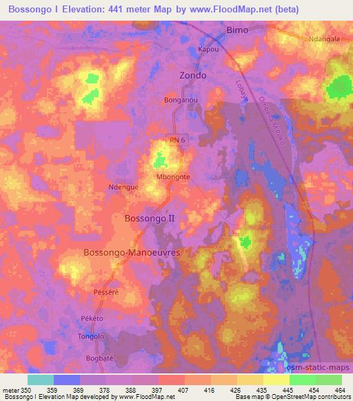 Bossongo I,Central African Republic Elevation Map