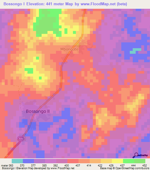 Bossongo I,Central African Republic Elevation Map
