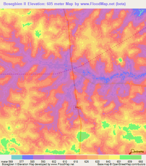 Bosegbien II,Central African Republic Elevation Map