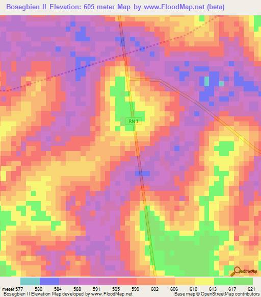 Bosegbien II,Central African Republic Elevation Map