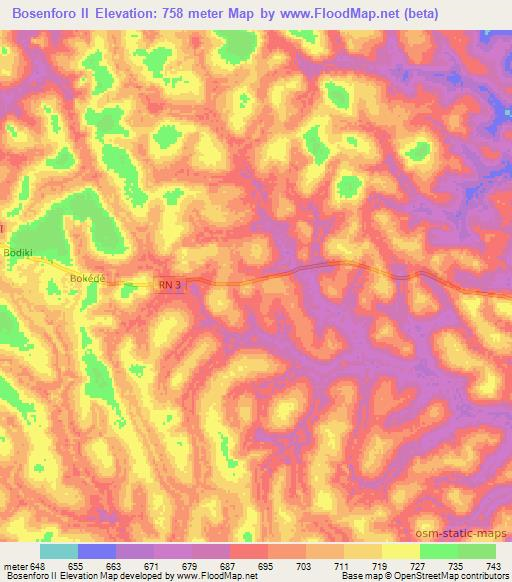 Bosenforo II,Central African Republic Elevation Map