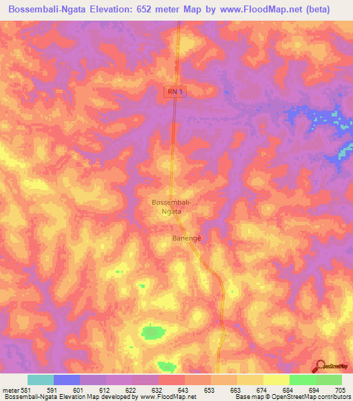 Bossembali-Ngata,Central African Republic Elevation Map