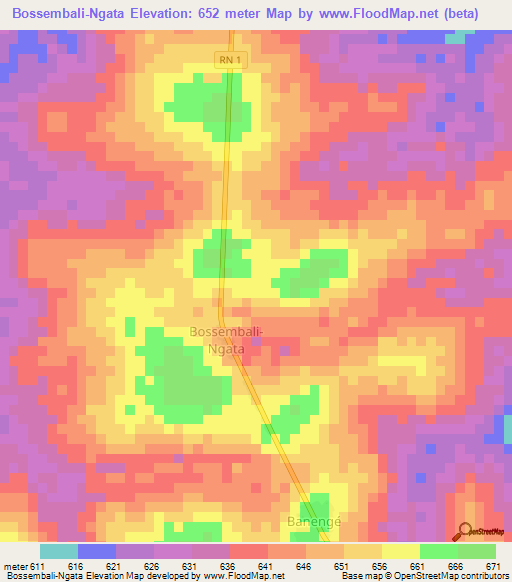 Bossembali-Ngata,Central African Republic Elevation Map
