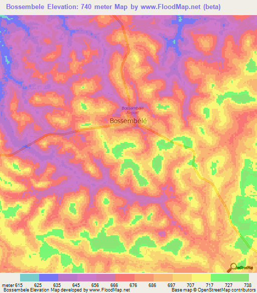 Bossembele,Central African Republic Elevation Map
