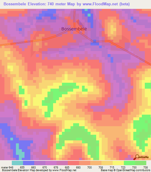 Bossembele,Central African Republic Elevation Map