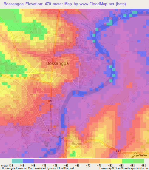 Bossangoa,Central African Republic Elevation Map