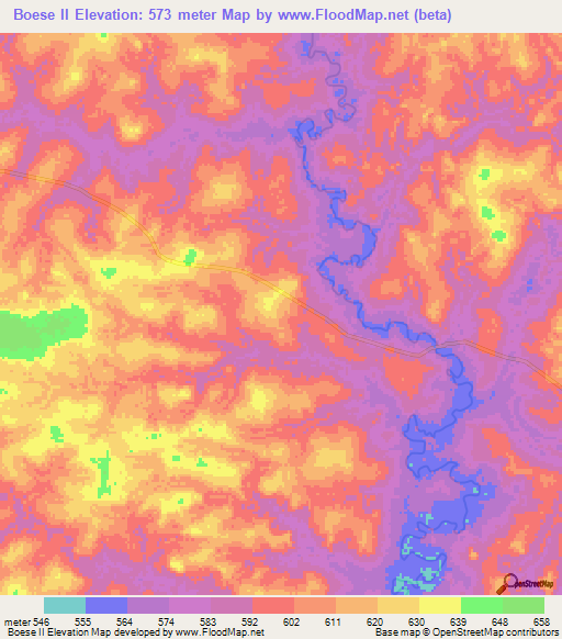 Boese II,Central African Republic Elevation Map