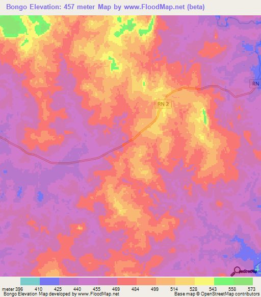 Bongo,Central African Republic Elevation Map