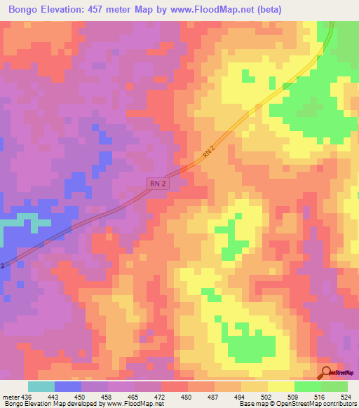 Bongo,Central African Republic Elevation Map