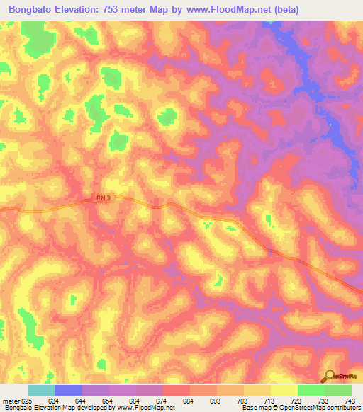 Bongbalo,Central African Republic Elevation Map