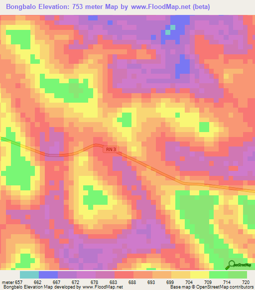Bongbalo,Central African Republic Elevation Map