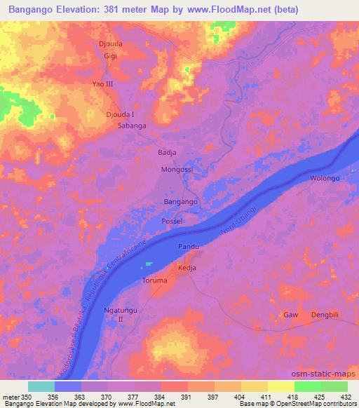 Bangango,Central African Republic Elevation Map