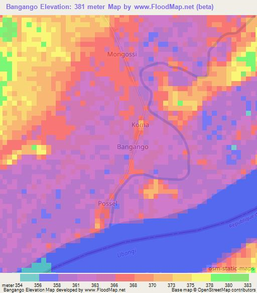 Bangango,Central African Republic Elevation Map