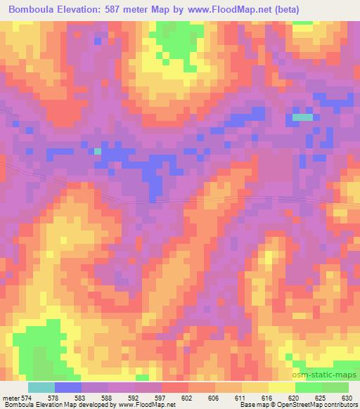 Bomboula,Central African Republic Elevation Map
