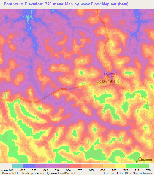 Bomboulo,Central African Republic Elevation Map