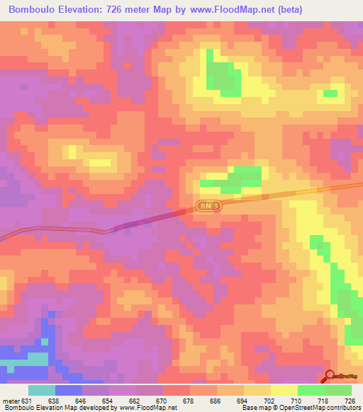 Bomboulo,Central African Republic Elevation Map