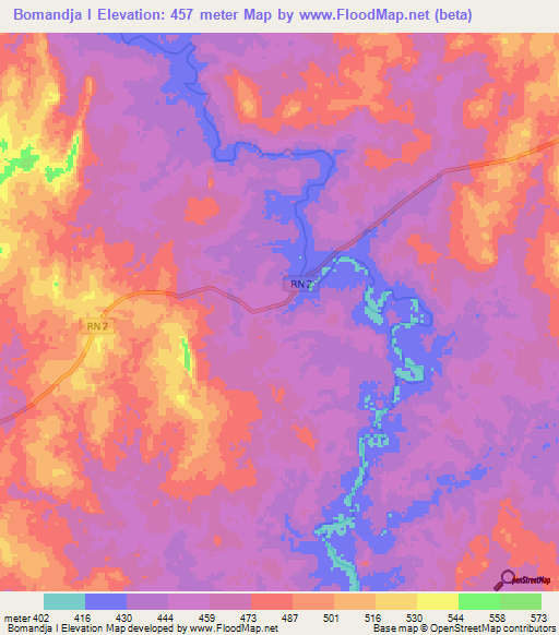 Bomandja I,Central African Republic Elevation Map