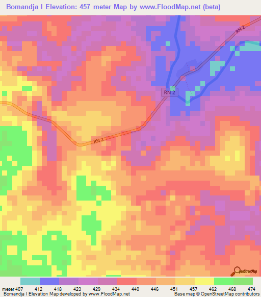 Bomandja I,Central African Republic Elevation Map
