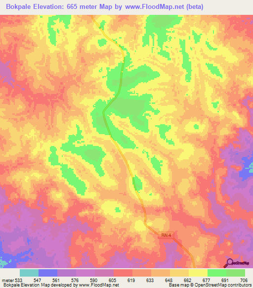 Bokpale,Central African Republic Elevation Map