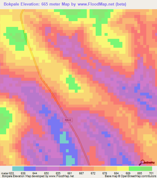 Bokpale,Central African Republic Elevation Map