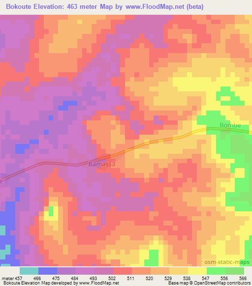 Bokoute,Central African Republic Elevation Map