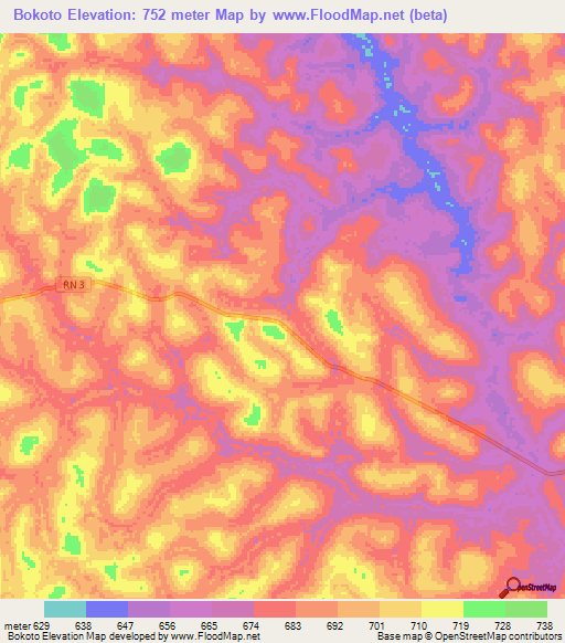 Bokoto,Central African Republic Elevation Map