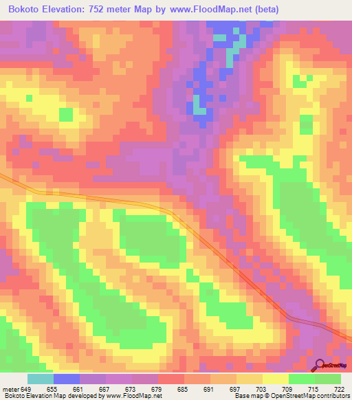 Bokoto,Central African Republic Elevation Map