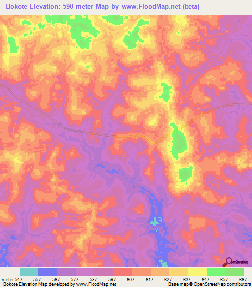 Bokote,Central African Republic Elevation Map