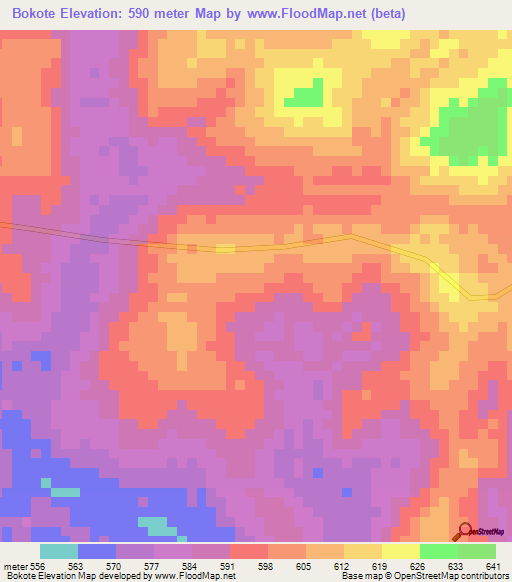 Bokote,Central African Republic Elevation Map