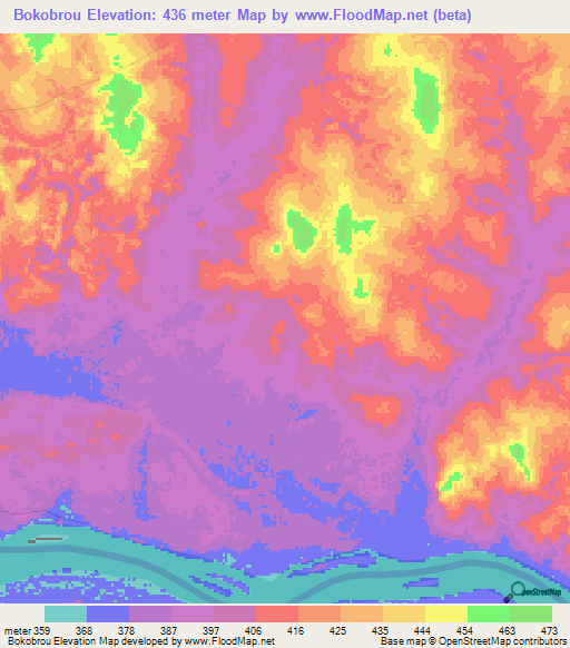 Bokobrou,Central African Republic Elevation Map