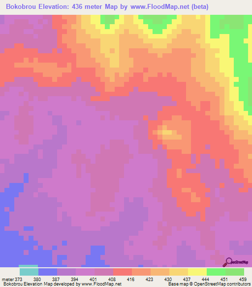 Bokobrou,Central African Republic Elevation Map