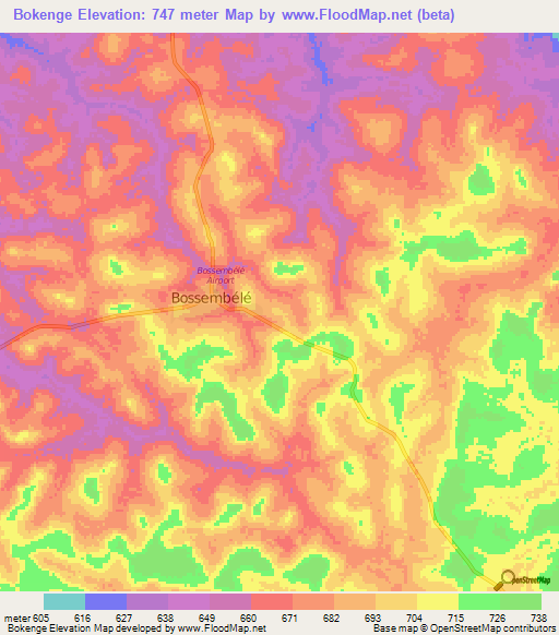 Bokenge,Central African Republic Elevation Map