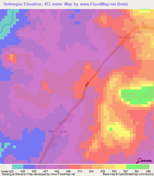 Bokengue,Central African Republic Elevation Map