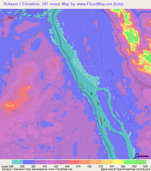 Bokassi I,Central African Republic Elevation Map