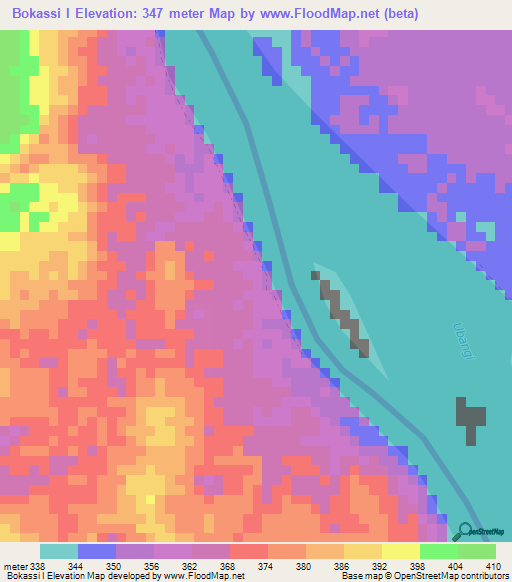Bokassi I,Central African Republic Elevation Map