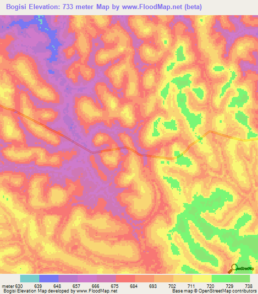 Bogisi,Central African Republic Elevation Map