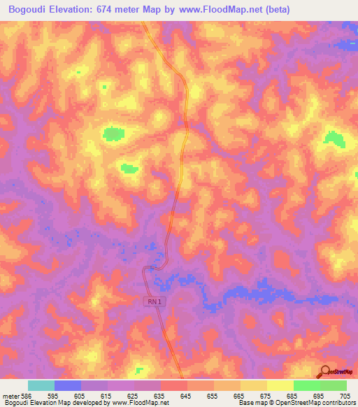 Bogoudi,Central African Republic Elevation Map