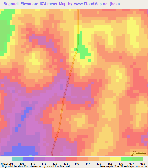 Bogoudi,Central African Republic Elevation Map