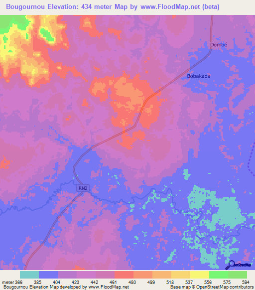 Bougournou,Central African Republic Elevation Map