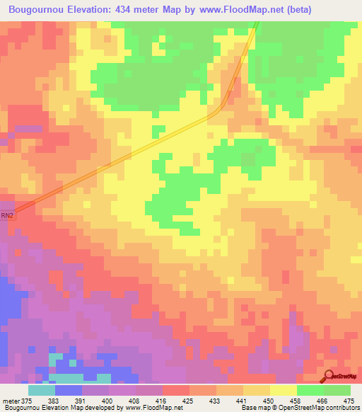 Bougournou,Central African Republic Elevation Map