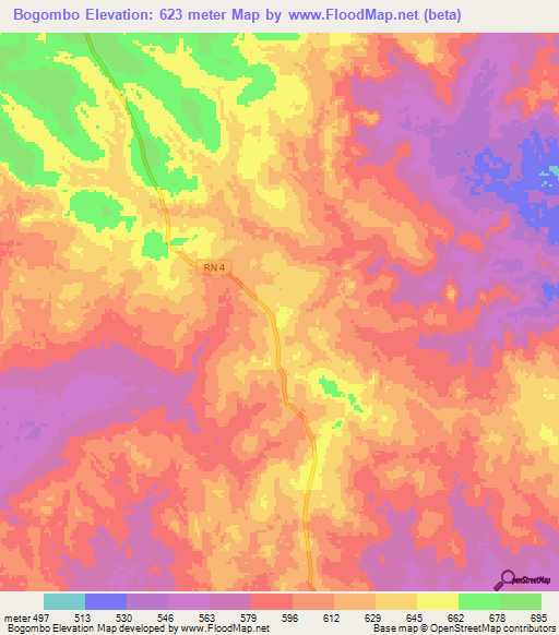 Bogombo,Central African Republic Elevation Map