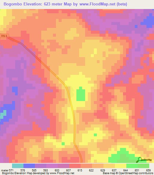 Bogombo,Central African Republic Elevation Map