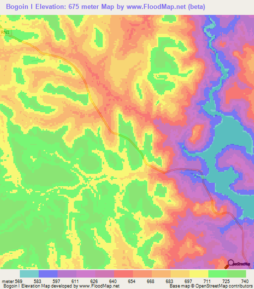 Bogoin I,Central African Republic Elevation Map