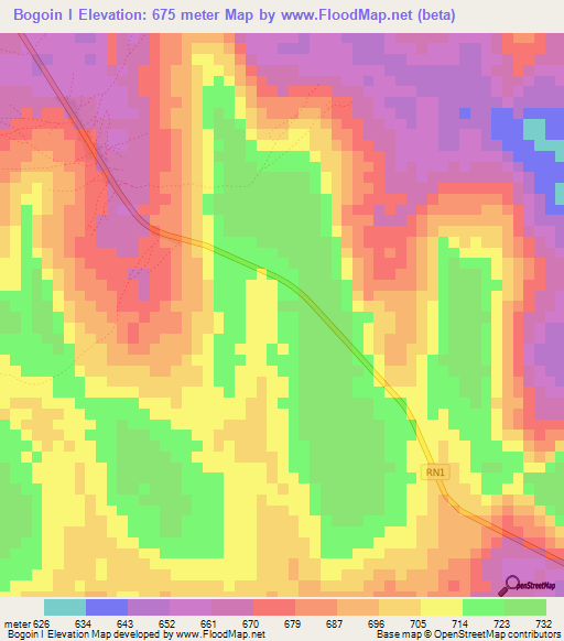 Bogoin I,Central African Republic Elevation Map