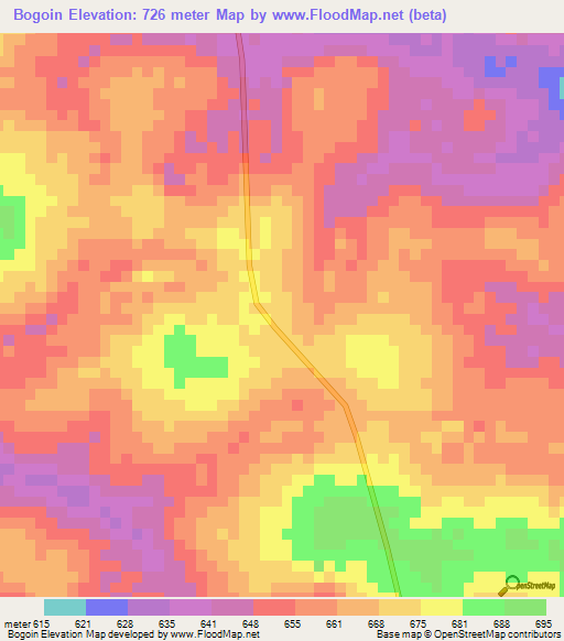 Bogoin,Central African Republic Elevation Map