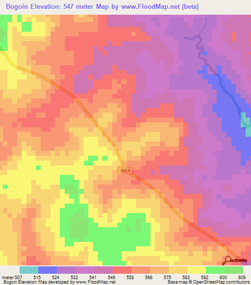 Bogoin,Central African Republic Elevation Map